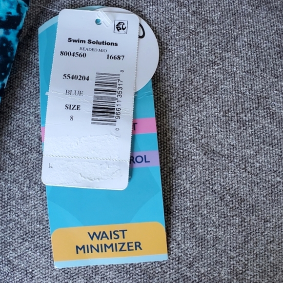 Swim Solutions Blue Santorini Printed Strappy Front One-Piece Swimsuit Size 8 - Picture 7 of 9